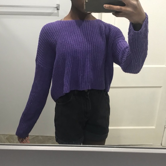 Forever 21 Ribbed Crop Lace Up Purple Sweater M - Picture 6 of 7